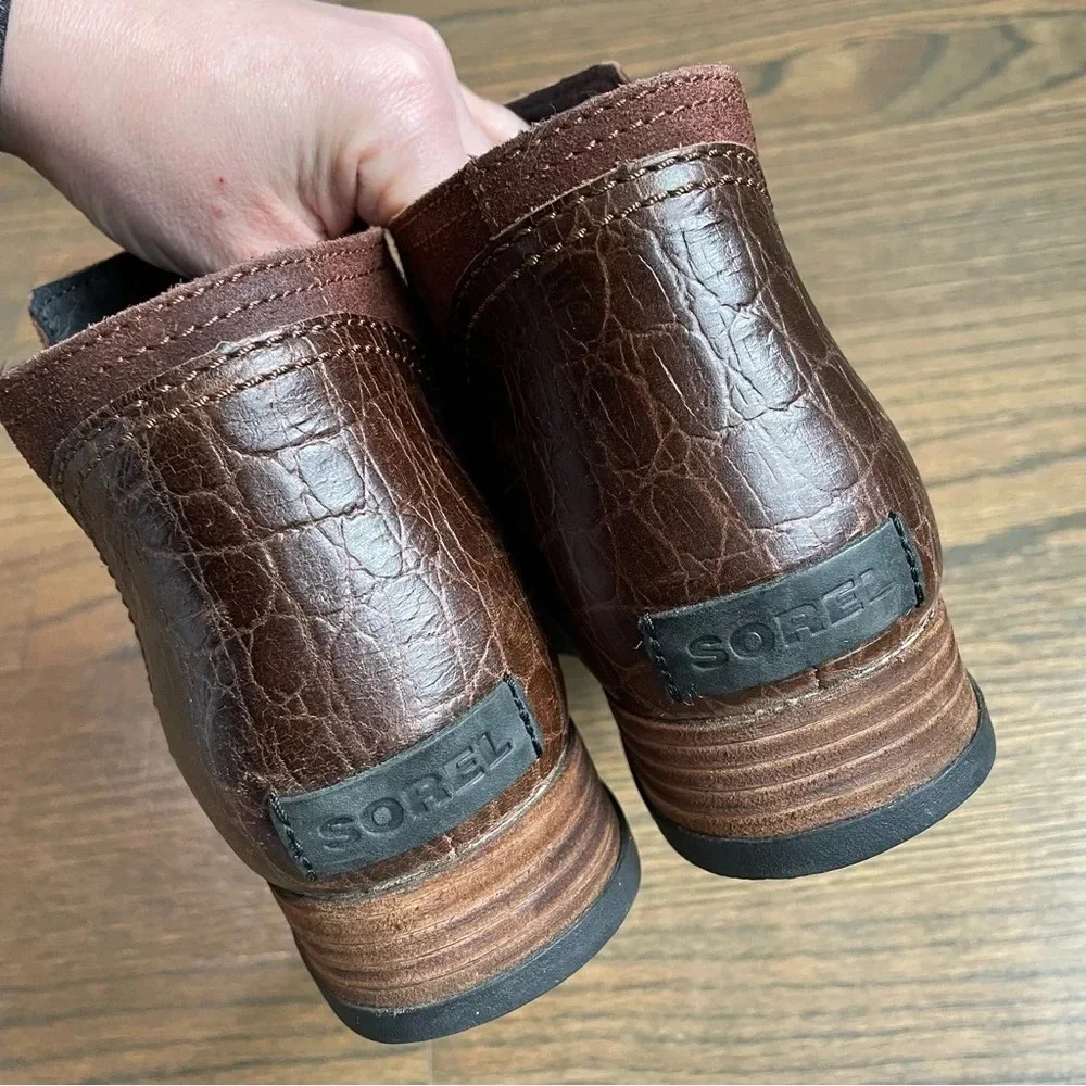 Sorel Major Low Casual Booties Suede & Croc Embossed Leather Ankle Boots